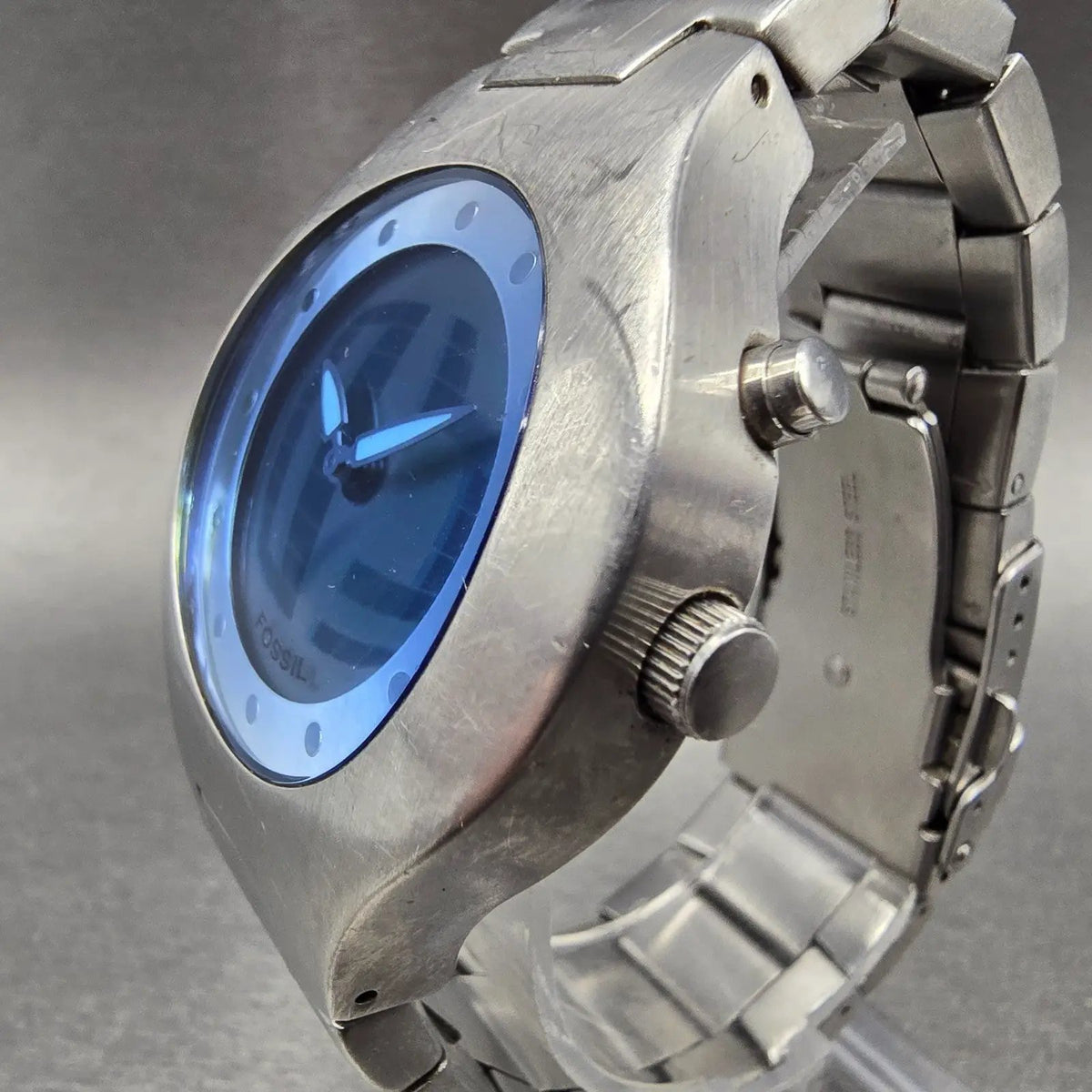 Fossil Big Tic Watch Men 41mm Blue Dial Silver Tone Round READ! JR-8051 New Batt2