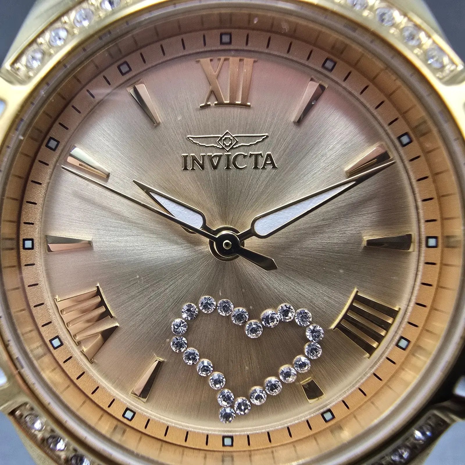 Invicta Angle Heart Watch Women 35mm Champagne Dial Gold Tone 21384 New Battery1