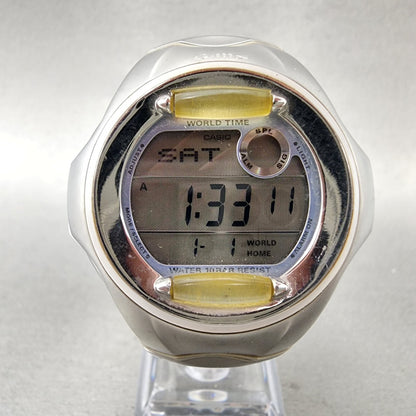 Casio Baby G Watch Women 42mm Digital Silver Tone Alarm Chrono MSG-140LV New Bat