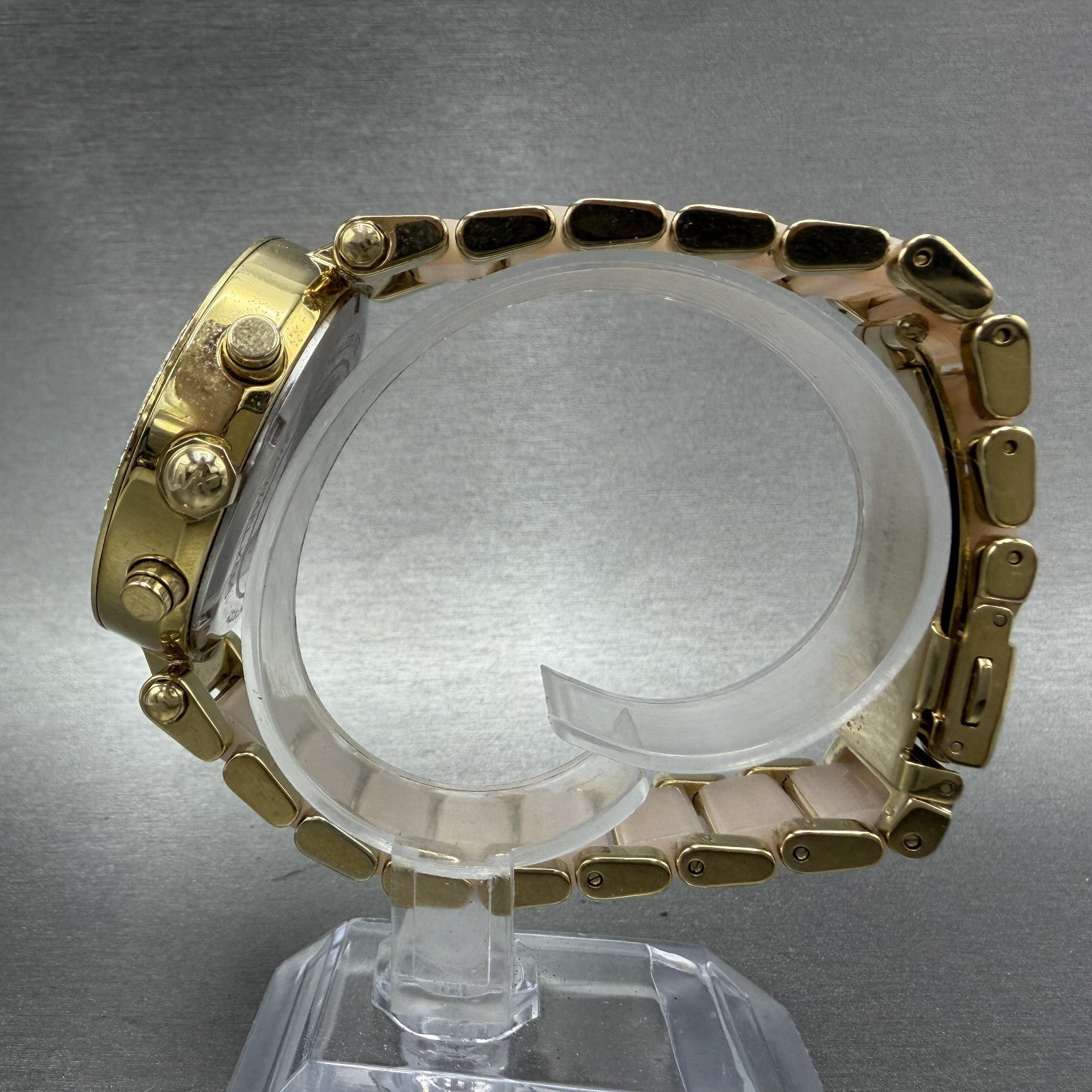 Michael Kors Parker Chronograph Watch Women 39mm Pink Dial Gold Tone Date NewBat6