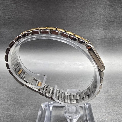 Seiko Watch Women 14mm Champagne Dial Two Tone Rectangle 1F20-5D30 New Battery8