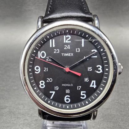 Timex Weekender Watch Men 38mm Black Dial Silver Tone Round T2N647 New Battery 10