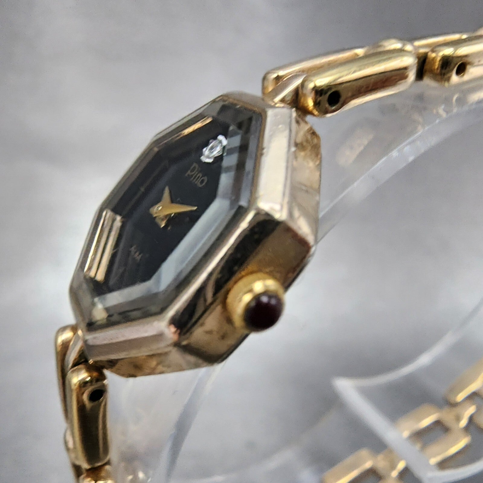 Seiko Alba Pino Watch Women 19mm Black Dial Gold Tone Octagon V4005160 New Batt2