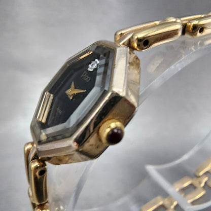 Seiko Alba Pino Watch Women 19mm Black Dial Gold Tone Octagon V4005160 New Batt2