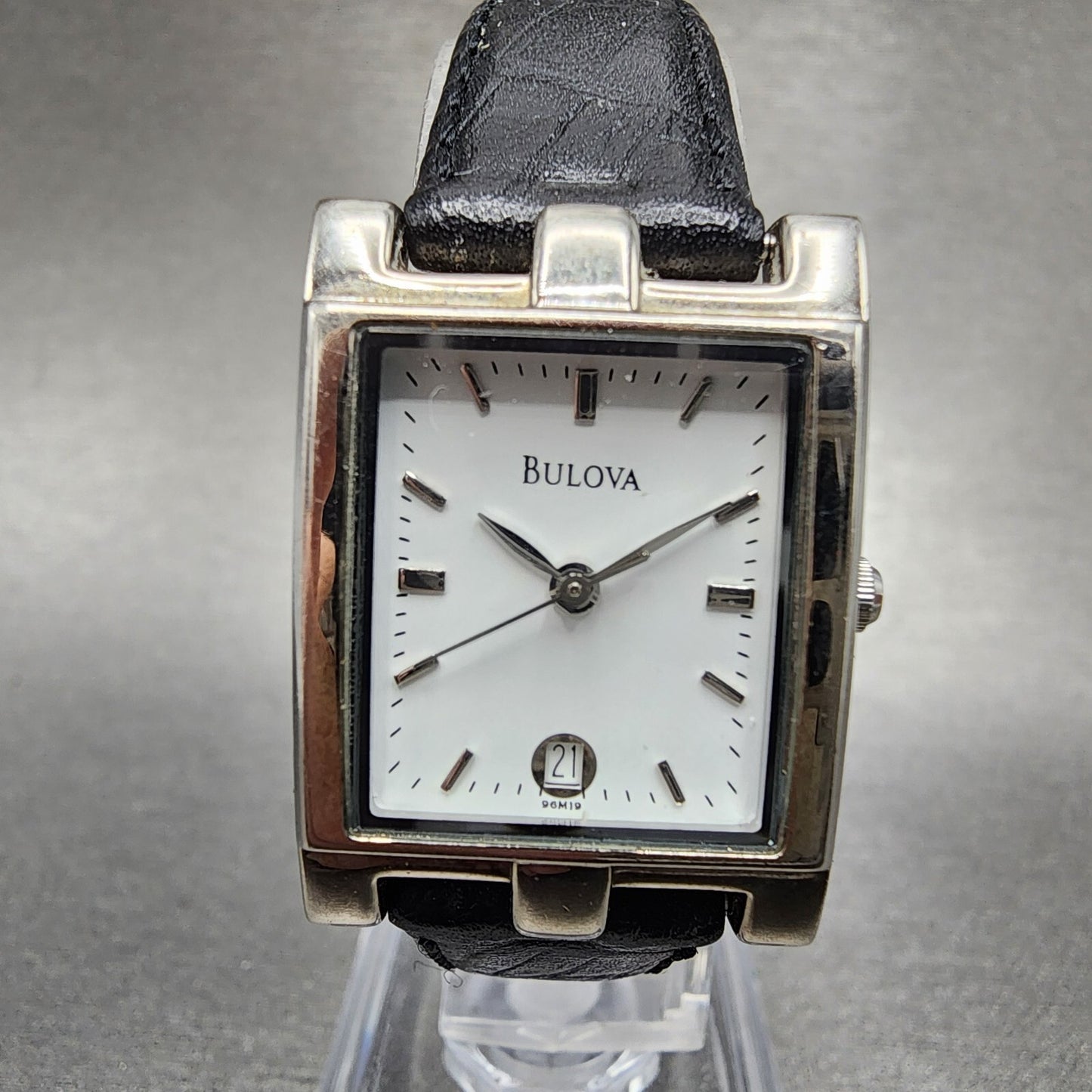 Bulova Tank Watch Women 21mm White Dial Silver Tone Date Rectangle New Battery