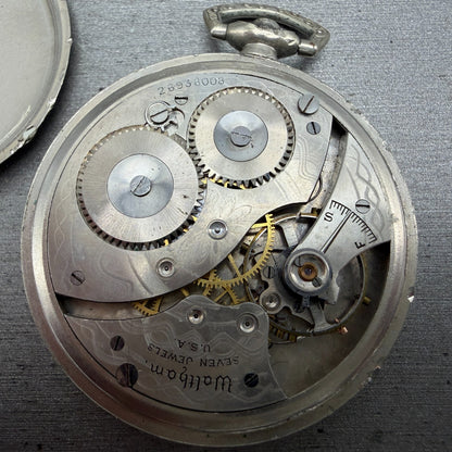 Waltham Pokect Watch White Dial Silver Tone Grade 210 Round Manual Wind PARTS12