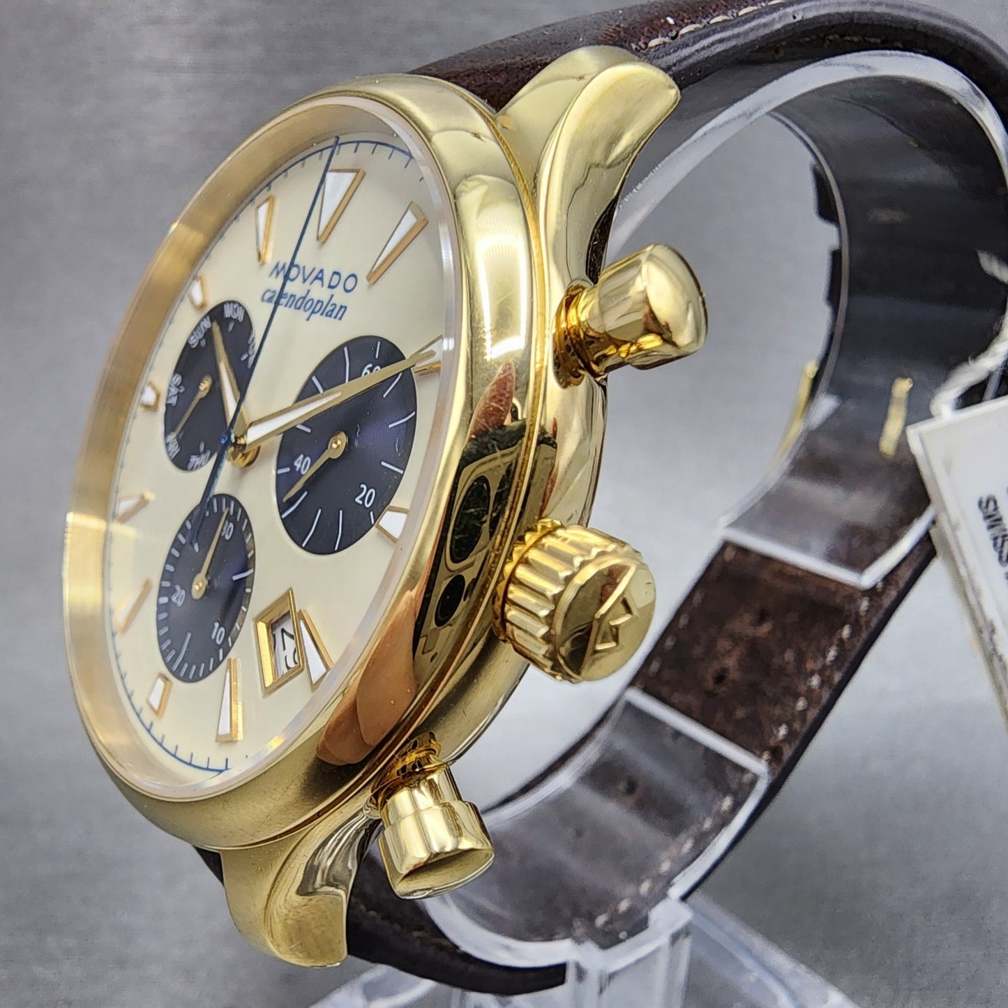 Movado Heritage Calendoplan Watch Men 43mm Cream Dial Gold Tone 36500072