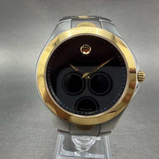 Movado Luno Watch Men 40mm Black Dial Two Tone Steel Round 0605635 New Battery0