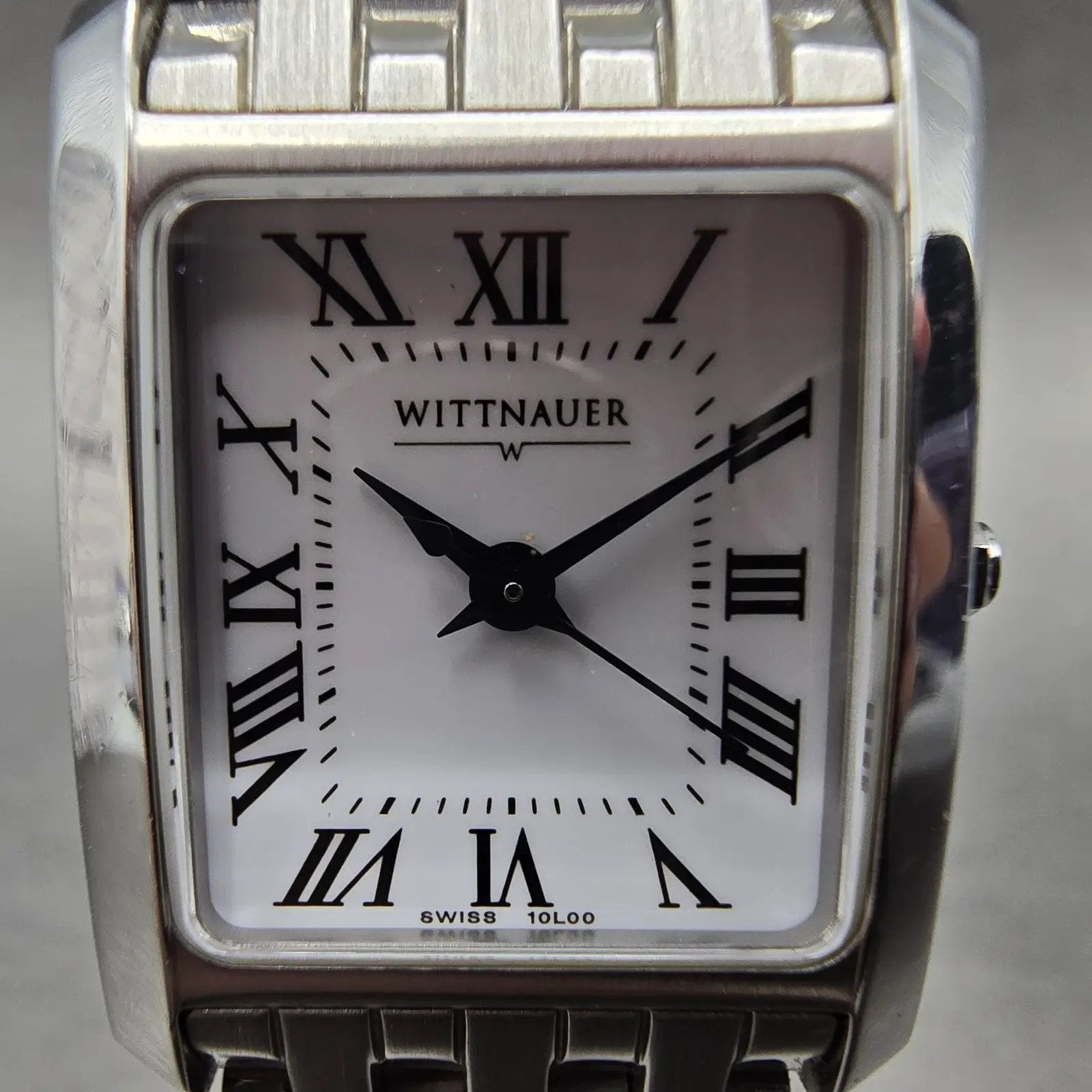 Wittnauer Tank Watch Men 20mm White Dial Silver Tone Rectangle 10L00 New Battery1