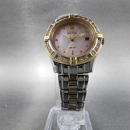 Citizen EcoDrive Watch Women MOP Dial Two Tone Date Round Date Round Runs7