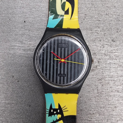 Swatch Pinstripe Watch Men 34mm Black Dial Black Round GA102 New Battery0