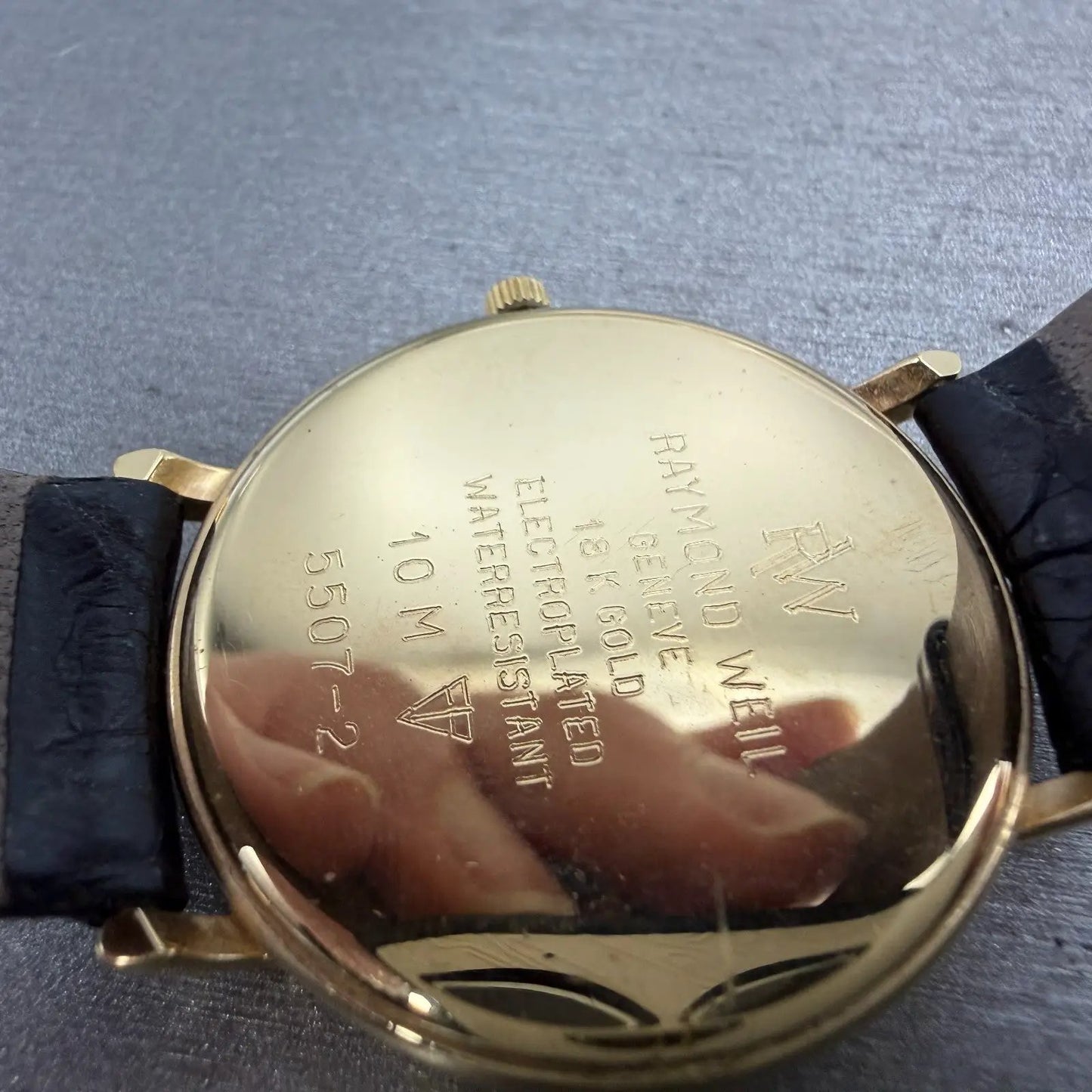 Raymond Weil Watch Men 31mm Black Dial Gold Plated Date Round 5507 New Battery9