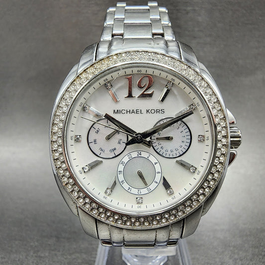 Michael Kors Cameron Watch Women 38mm MOP Dial Steel Daydate Round New battery0