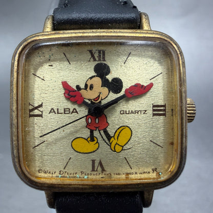 Seiko ALBA Mickey Mouse Watch Women 24mm Champagne Dial Gold Tone New Battery1