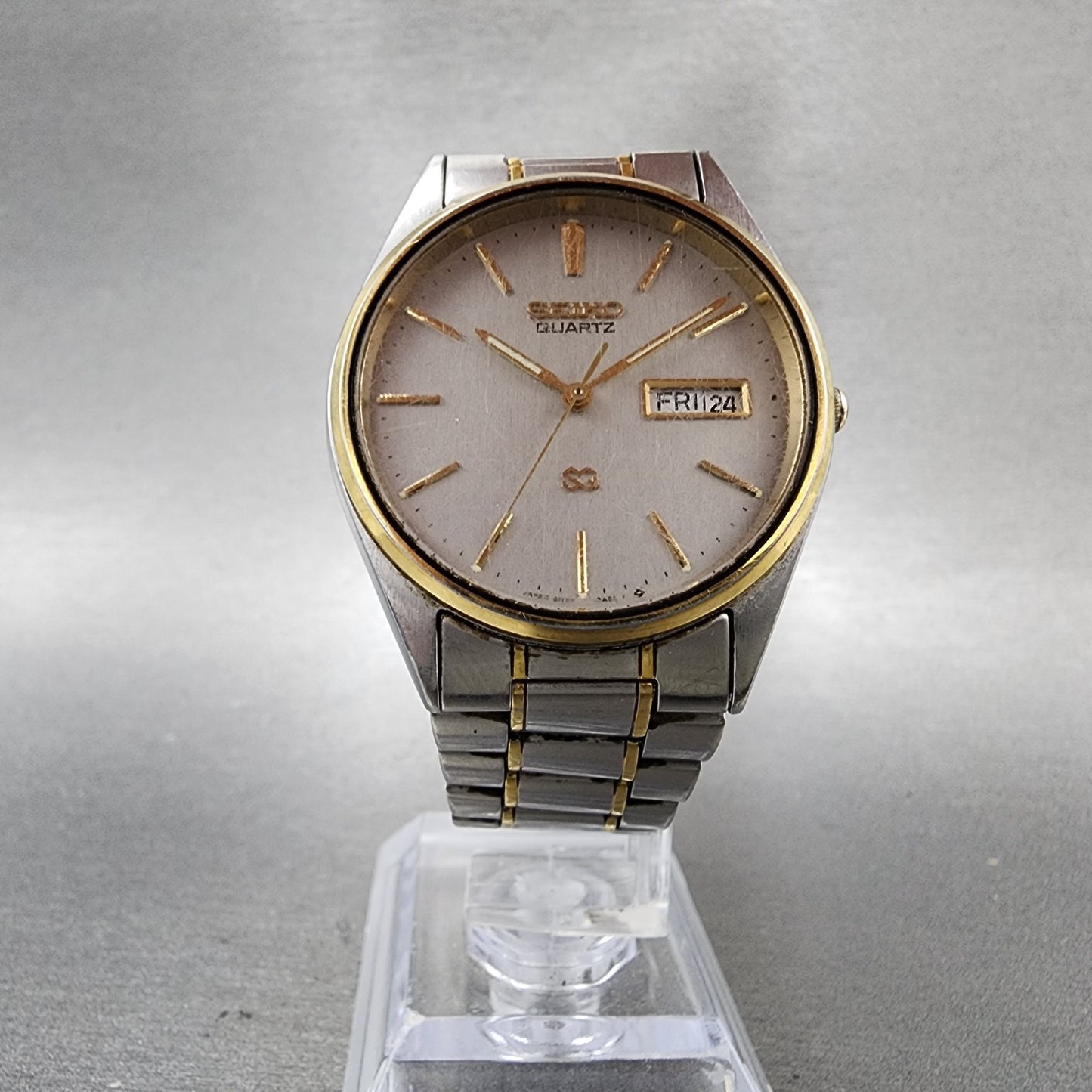Seiko SQ Watch Men 34mm Silver Dial Two Tone Daydate 5H238a09 New Battery5