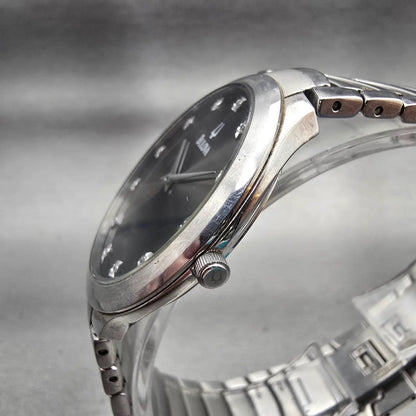 Bulova Watch Men 36mm Black Dial Silver Tone Gemmed Round 96D10 New Battery2