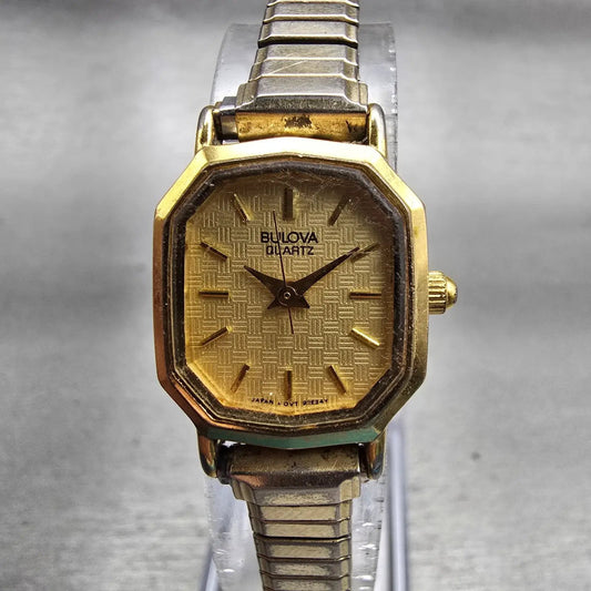 Bulova Watch Women 18mm Gold Dial Gold Tone Octagon 92E24Y New Battery Vintage0