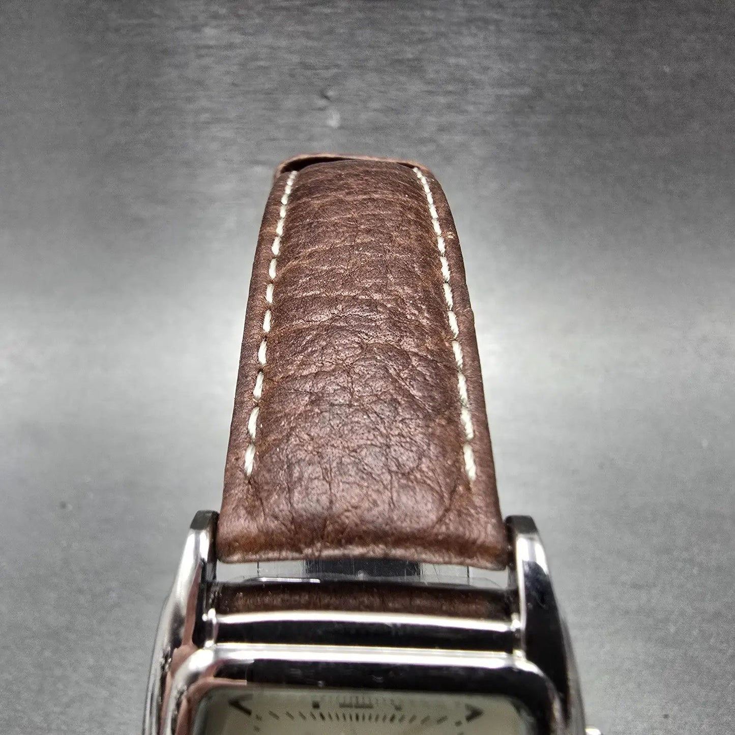 Orvis Dual Time Tank Watch Men 29mm Cream Dial Silver Tone Leather New Battery4