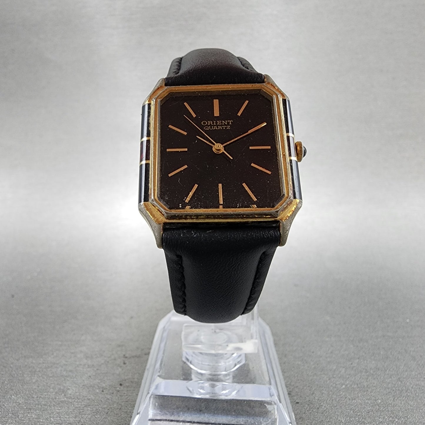 Orient Tank Watch Men 27mm Black Dial Black & Gold Tone I53543540 New Battery5