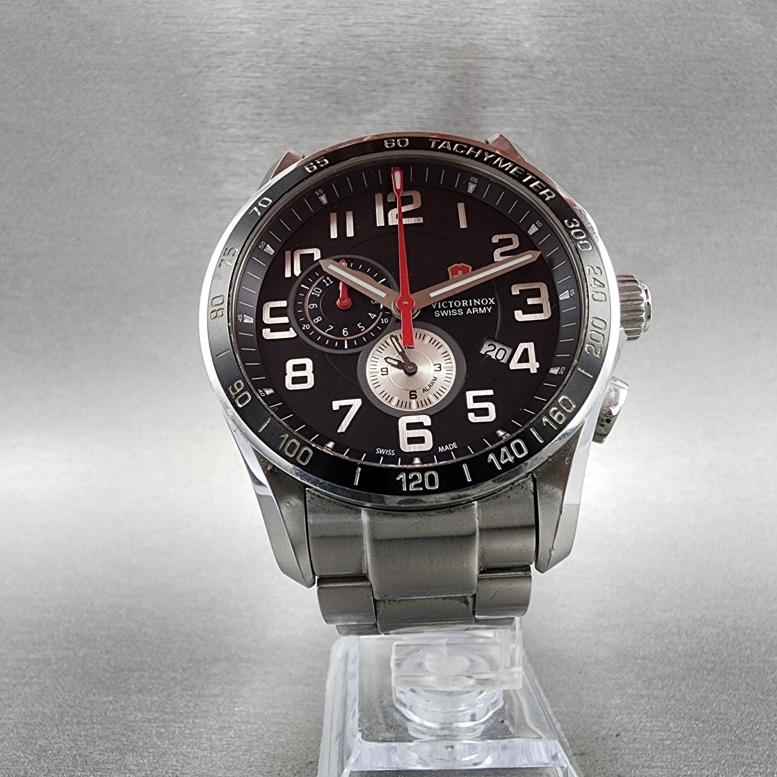 Victorinox Swiss Army XLS Chronograph Watch Men 45mm Black Dial Steel Date Alarm5