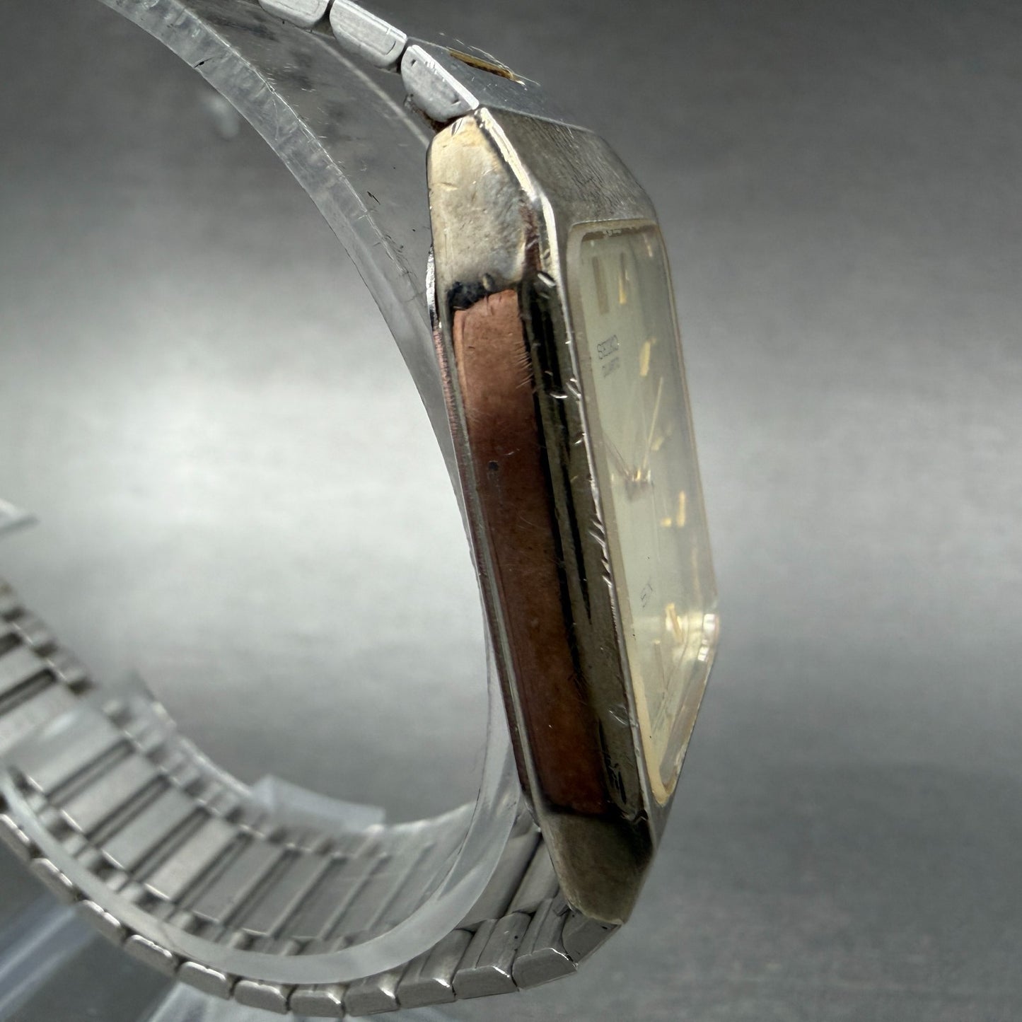 Seiko SX Tank Watch Men 26mm Champagne Dial Two Tone Rectangle 5Y95-5010 New Bat3