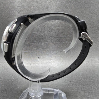 Casio WVA-470 Watch Men 42mm Black Silver Wave Ceptor Alarm Chronograph Round6