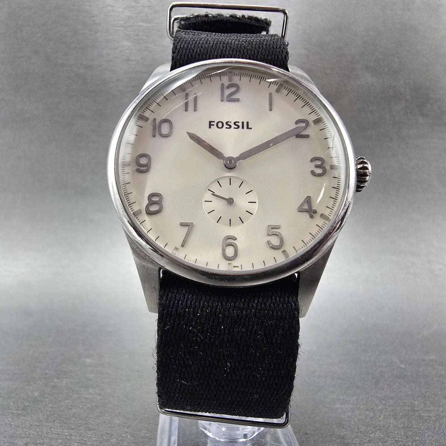 Fossil Watch Men 42mm Silver Dial Silver Tone Round FS4851 New Battery5