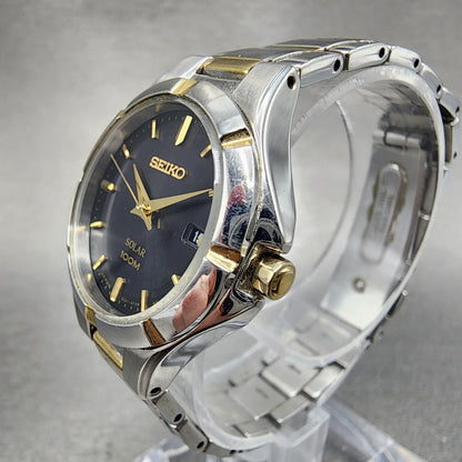 Seiko Solar Watch Women 27mm Black Dial Two Tone Date Round V1370CH0 Works2