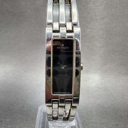 Movado Esperanza Tank Watch Women 14mm Black Dial Steel Rectangle New Battery0