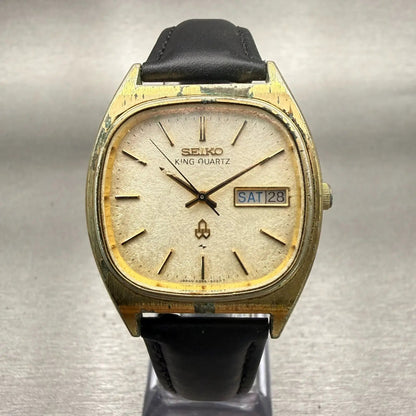 Seiko King Quartz Watch Men 34mm Champagne Dial Gold Daydate 5856-5020 New Batt0