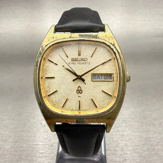 Seiko King Quartz Watch Men 34mm Champagne Dial Gold Daydate 5856-5020 New Batt0