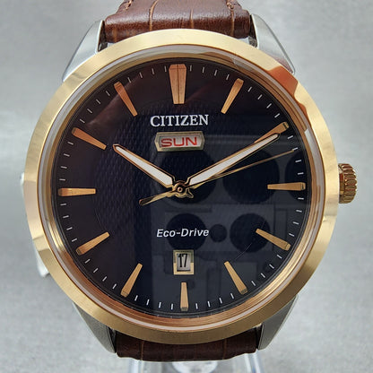 Citizen Eco-Drive Watch Men 40mm Blue Dial Two Tone Daydate Round AW0096-06L
