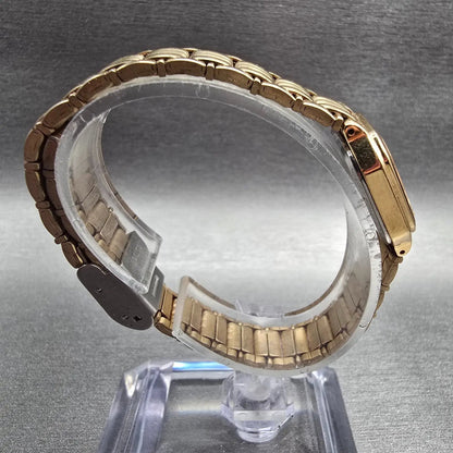 Seiko Tank Watch Women 18mm Gold Dial Gold Tone Rectangle V401-5250 New Battery8