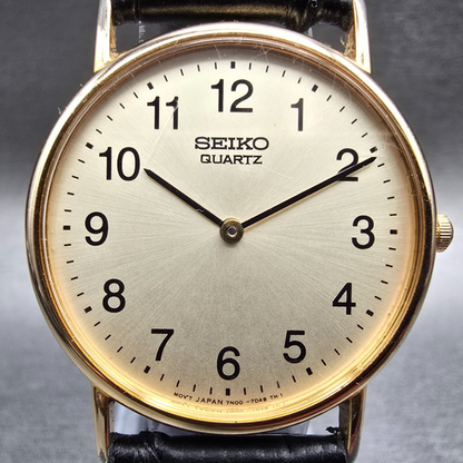 Seiko Watch Men 31mm Champagne Dial Gold Tone Round 7N00-7A49 New Battery1