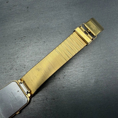 Seiko Tank Watch Men 25mm Silver Dial Gold Tone Rectangle READ! 5Y30-5B49 NewBat8
