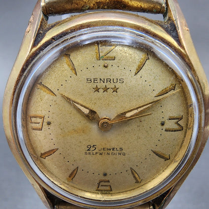 Benrus Three Star Automatic 25 Jewels Watch Men 34mm Cream Dial Gold Tone PARTS