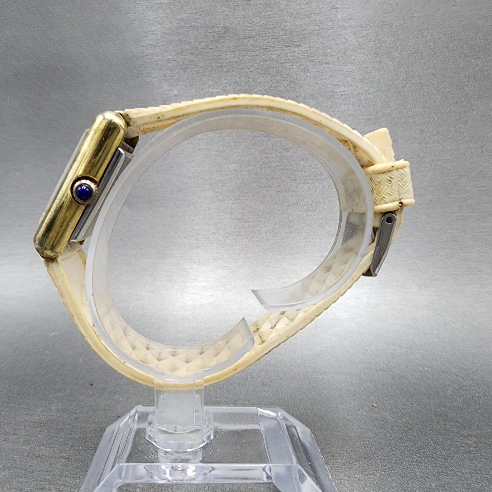 Parker Tank Watch Women 25mm White Dial Gold Tone Rectangle Manual Wind PARTS7