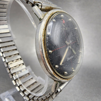 Timex Electronic Model 87 Watch Men 35mm Black Dial Silver Tone Date Round PARTS4