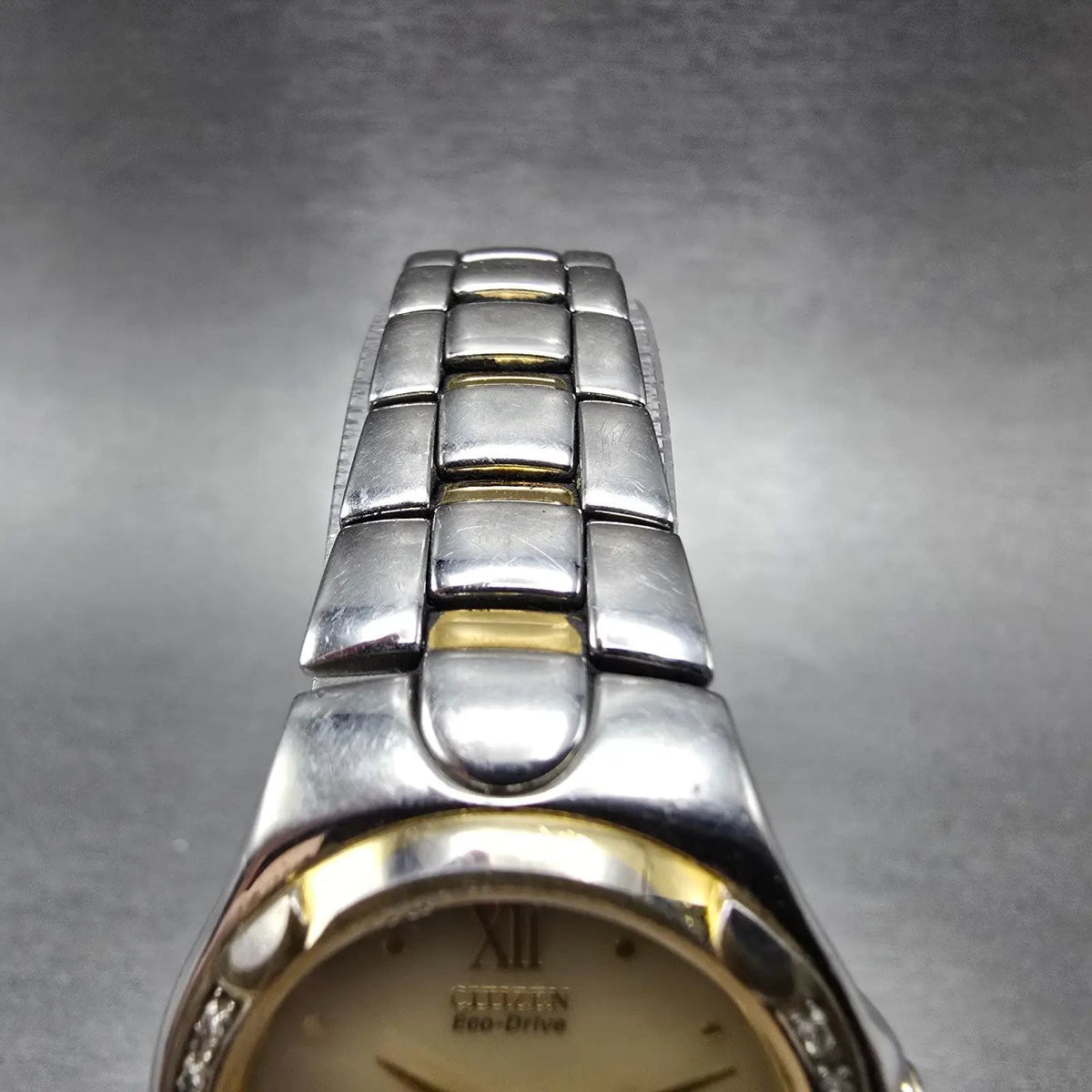 Citizen Eco-Drive Watch Women 25mm Cream Dial Two Tone Date Diamonds Runs JP4