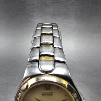 Citizen Eco-Drive Watch Women 25mm Cream Dial Two Tone Date Diamonds Runs JP4