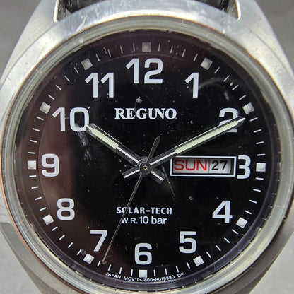 Citizen Reguno Solar Watch Men 40mm Black Dial Steel Daydate J800-R006185 Runs1