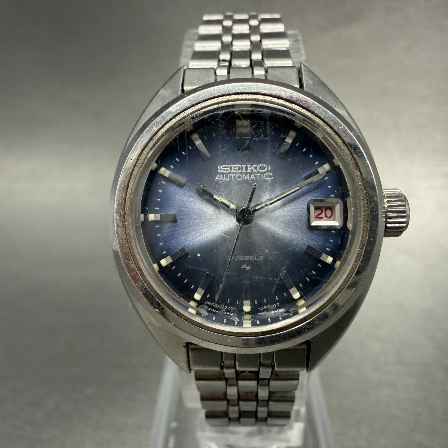 Seiko Automatic Watch Women 26mm Blue Dial Silver Tone Date 2205-0550 Runs0