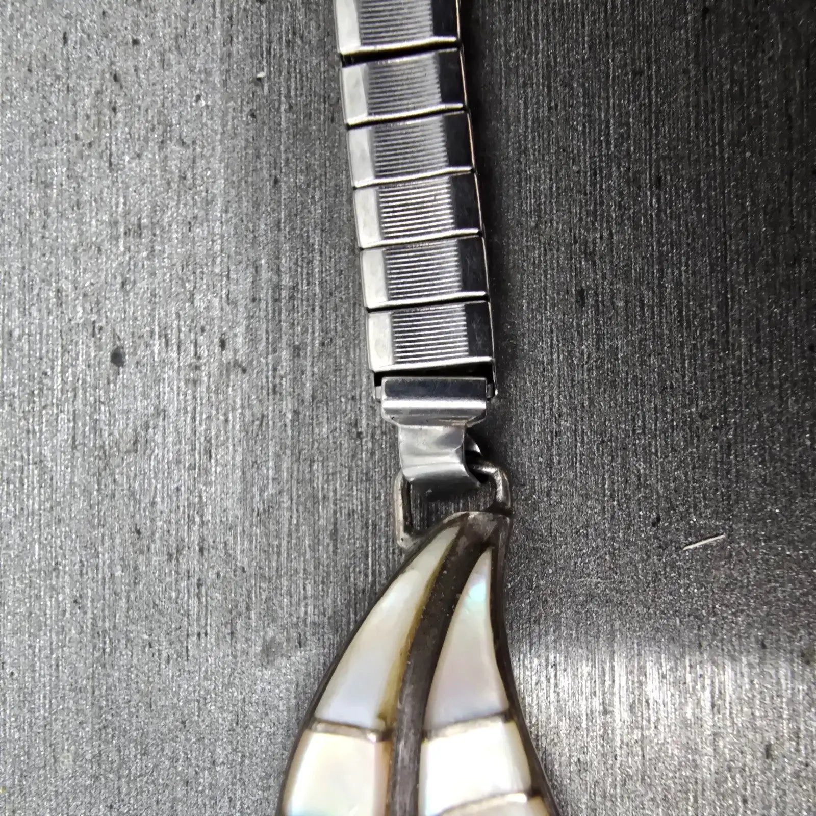 Navajo Sterling Silver Watch Band Tips 9mm Mother Of Pearl Leaf Design Vintage3
