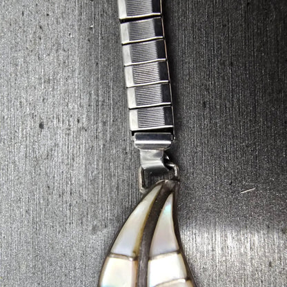 Navajo Sterling Silver Watch Band Tips 9mm Mother Of Pearl Leaf Design Vintage3