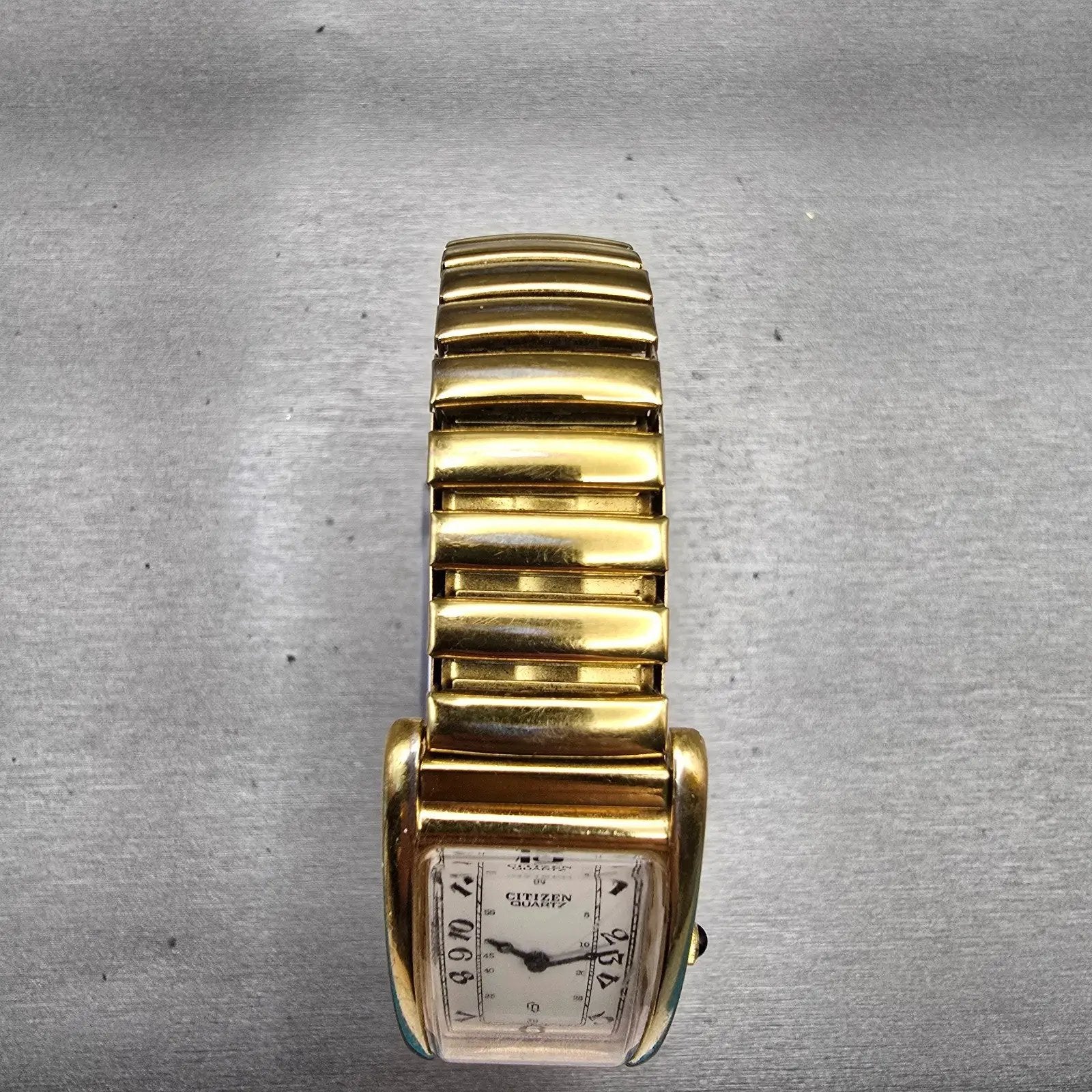 Citizen CQ Tank Watch Men 22mm White Dial Gold Tone Rectangle 3220-S07751 NewBat4