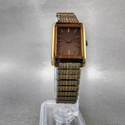 Seiko Tank Watch Women 19mm Brown Dial Gold Tone Rectangle 47003009 New Batt AB5