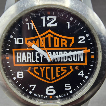 Bulova Harley Davidson Watch Men 38mm Black Dial Silver Tone 76A04 New Battery1