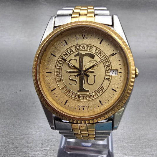Seiko Watch Men 36mm Champagne Dial Two Tone Date Round 7N43-8111 CSUF New Batt0
