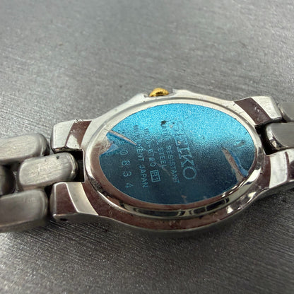 Seiko Watch Women 20mm Blue Dial Two Tone Oval 1N00-6T20 New Battery Vintage 55H9