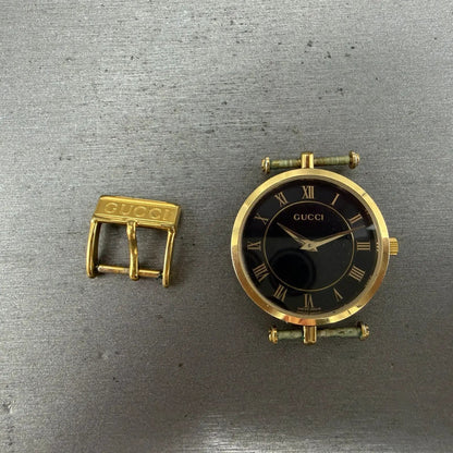 Gucci 2040M Watch Men 30mm Black Dial Gold Tone Round Roman Numerals New Battery0